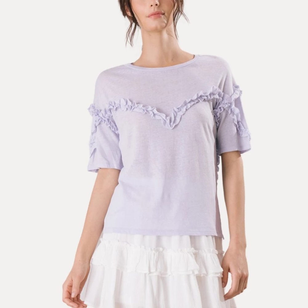Storia Lavender Ruffle-Trimmed Cotton T-Shirt